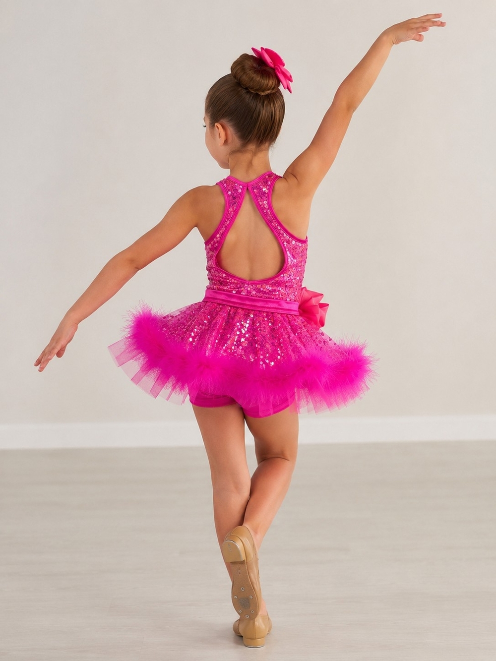 Weissman Hot Pink Sequin Dance Costume Tutu Dress Girls SC Feather Pageant Recit